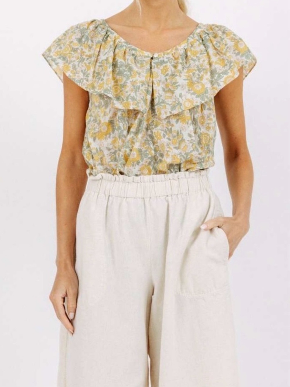 MIRTH Made by Hand Capri Top in Marigold Floral Print Size Medium M